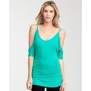 Bebe Green Cold Shoulder 3/4 Sleeve Top
